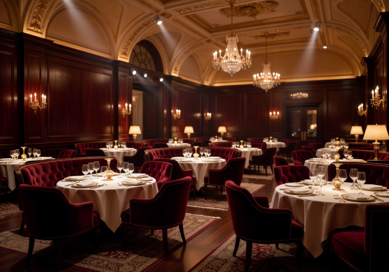 Main dining hall with cinematic warm lighting and luxury seating