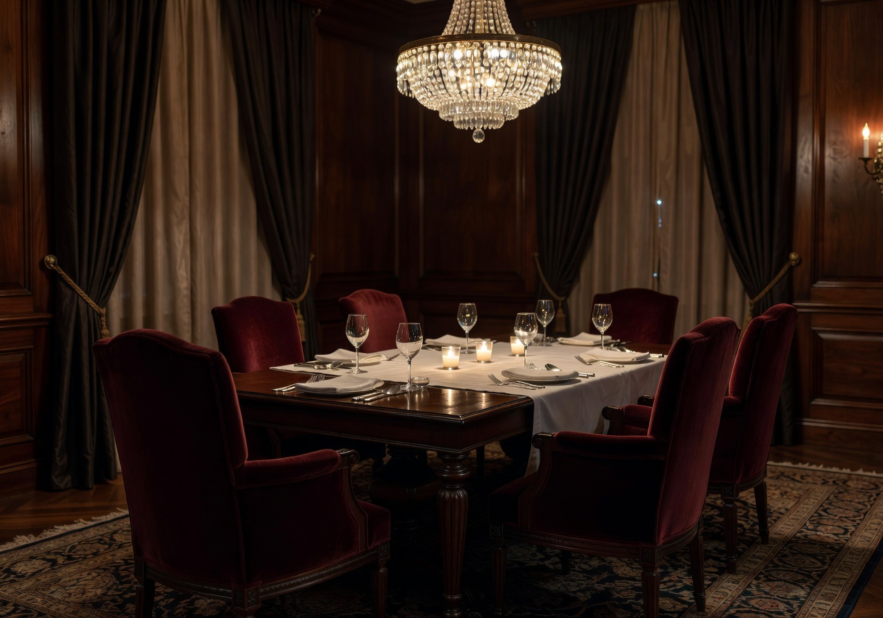 Exclusive private dining room with dim lighting