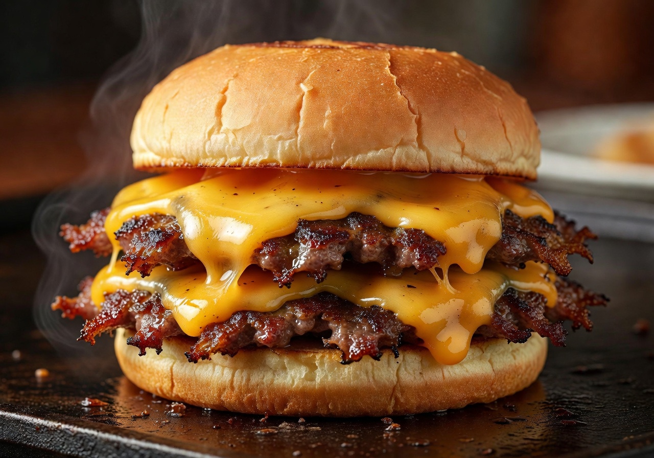 Classic American Smash burger with double cheese