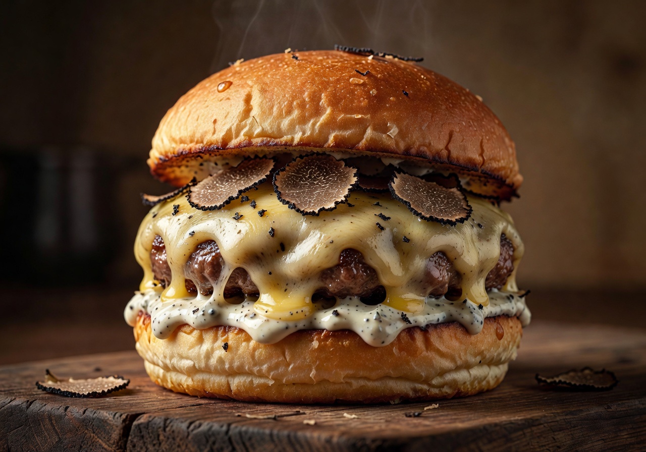 The Truffle Gold premium burger with melted gruyere and black truffle mayo